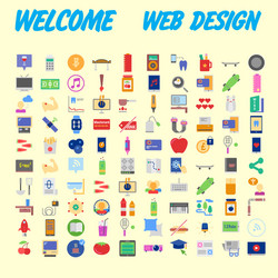 set of 100 flat web icons on following themes vector image