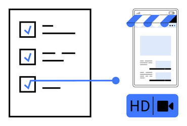 checklist linking to web page and video quality vector image