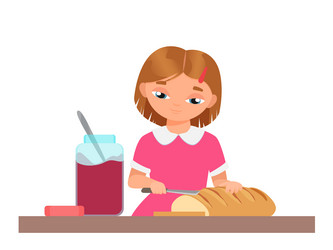 little girl preparing toasts vector