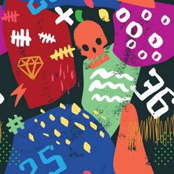 abstract seamless pattern skull numbers scribbles vector image