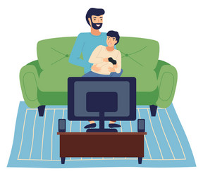 happy man holding son on knees little boy vector