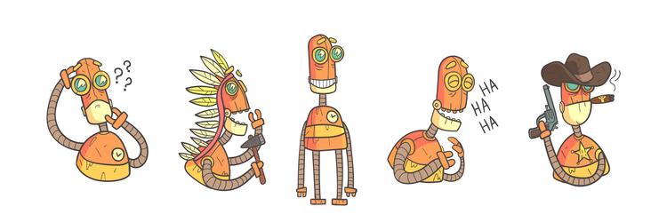 steampunk robot character in various pose vector image