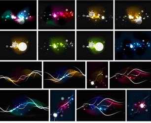 Glowing lines in the dark space set of abstract vector