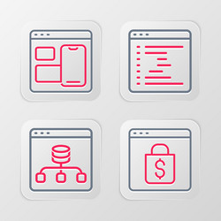 set line online shopping on screen server data vector image