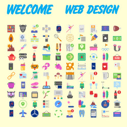 set of 100 flat web icons on following themes vector image