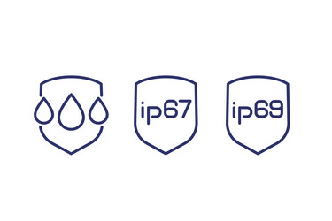 Ip67 ip69 waterproof and water resistance icons vector