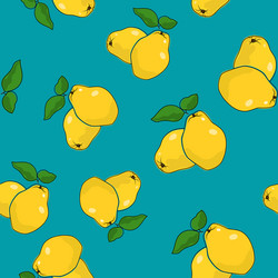 Seamless pattern quince on azure background vector