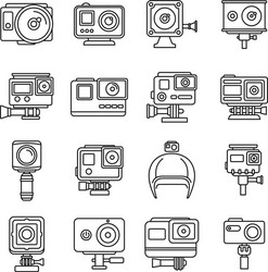 digital action camera icons set outline style vector