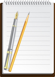 Notebook background in lines with pen and pencil vector