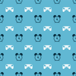 set alarm clock and gamepad on seamless pattern vector image