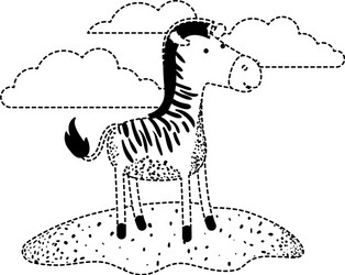 Zebra cartoon in outdoor scene with clouds vector