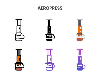 Aeropress icons set with different styles vector