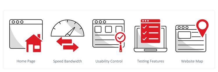 a set of 5 web design icons as home page speed vector image