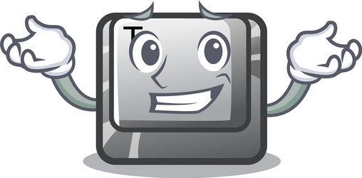 grinning t button installed on character computer vector