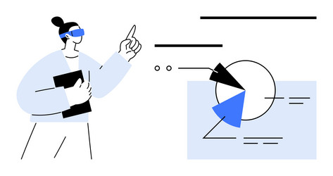 person using smart glasses to interact with data vector image