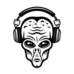 Alien head in headphones black vector