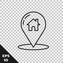 black line map pointer with house icon isolated vector image