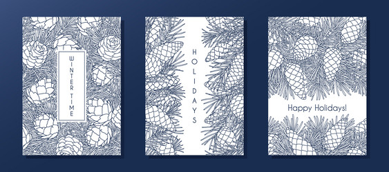 set of compositions with coniferous branches vector image