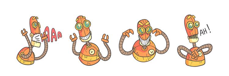 steampunk robot character in various pose vector image