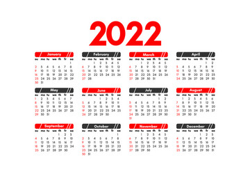 Calendar for 2022 isolated on a white background vector