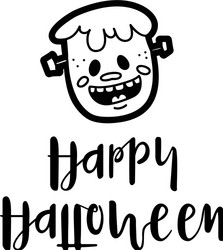 Cute monster wishing happy halloween on card vector