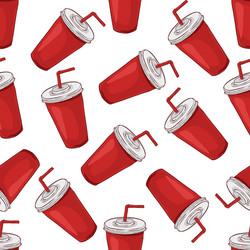 seamless pattern cola cup scetch and color vector image