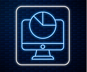 glowing neon line computer monitor with graph vector image