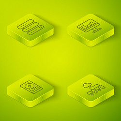 set isometric line monitor with graph chart hard vector image