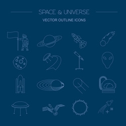 space universe graphic design linear icon set vector image
