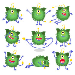 Cute cartoon monster in different poses vector