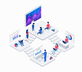 data analysis charts and graphs isometric concept vector image
