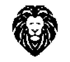 Head of a lion black and white pixel art vector