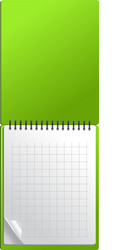 Open green notebook with page curl vector