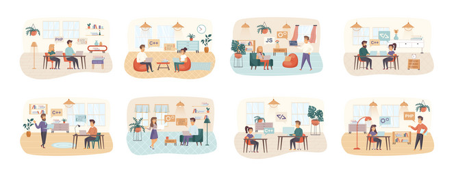 software testing bundle of scenes with flat people vector image