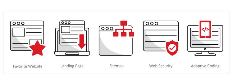a set of 5 web design icons as favorite website vector image