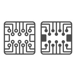 pcb layout square shape chip line and solid icon vector image
