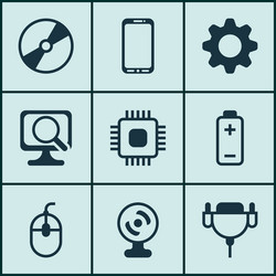 set of 9 computer hardware icons includes web vector image