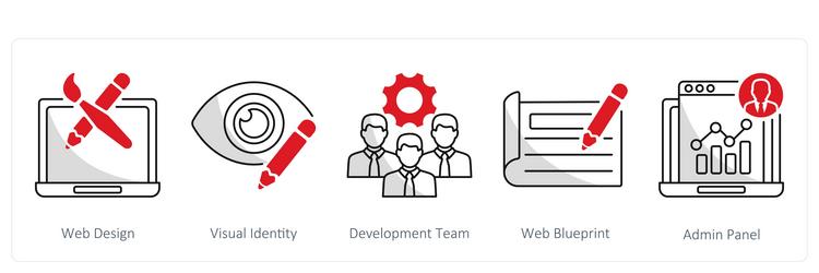 a set of 5 web design icons as visual vector image