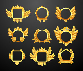 Gold awards icons and frames game design vector