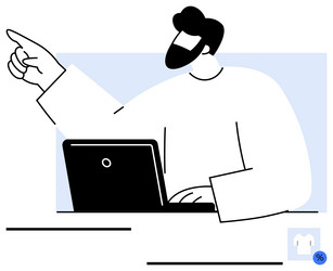 man using laptop and pointing ahead indicating vector image