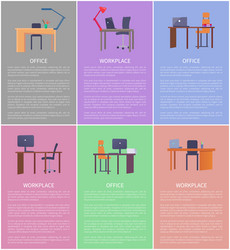 Set of empty workplaces desks vector