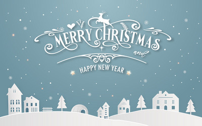 merry christmas and happy new year of snowy home vector