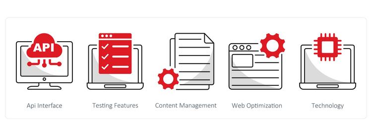 a set of 5 web design icons as api interface vector image