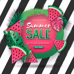 summer big sale poster with watermelon vector