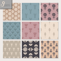 set of nine hand drawn seamless abstract patterns vector image