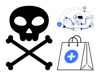 skull and crossbones with robot handling Vector Image