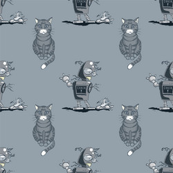 cat and broken robot seamless pattern vector image