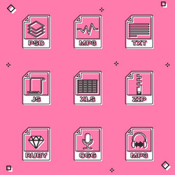 set psd file document mp3 txt js xls and zip vector image