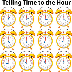 telling time to the hour on yellow clock vector