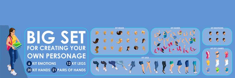 isometric girl character constructor for designed vector image